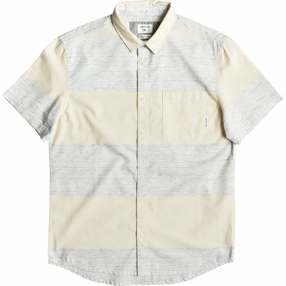 Quiksilver Modern Fit Short Sleeve Button Down | Cream Heather Grey Stripe M